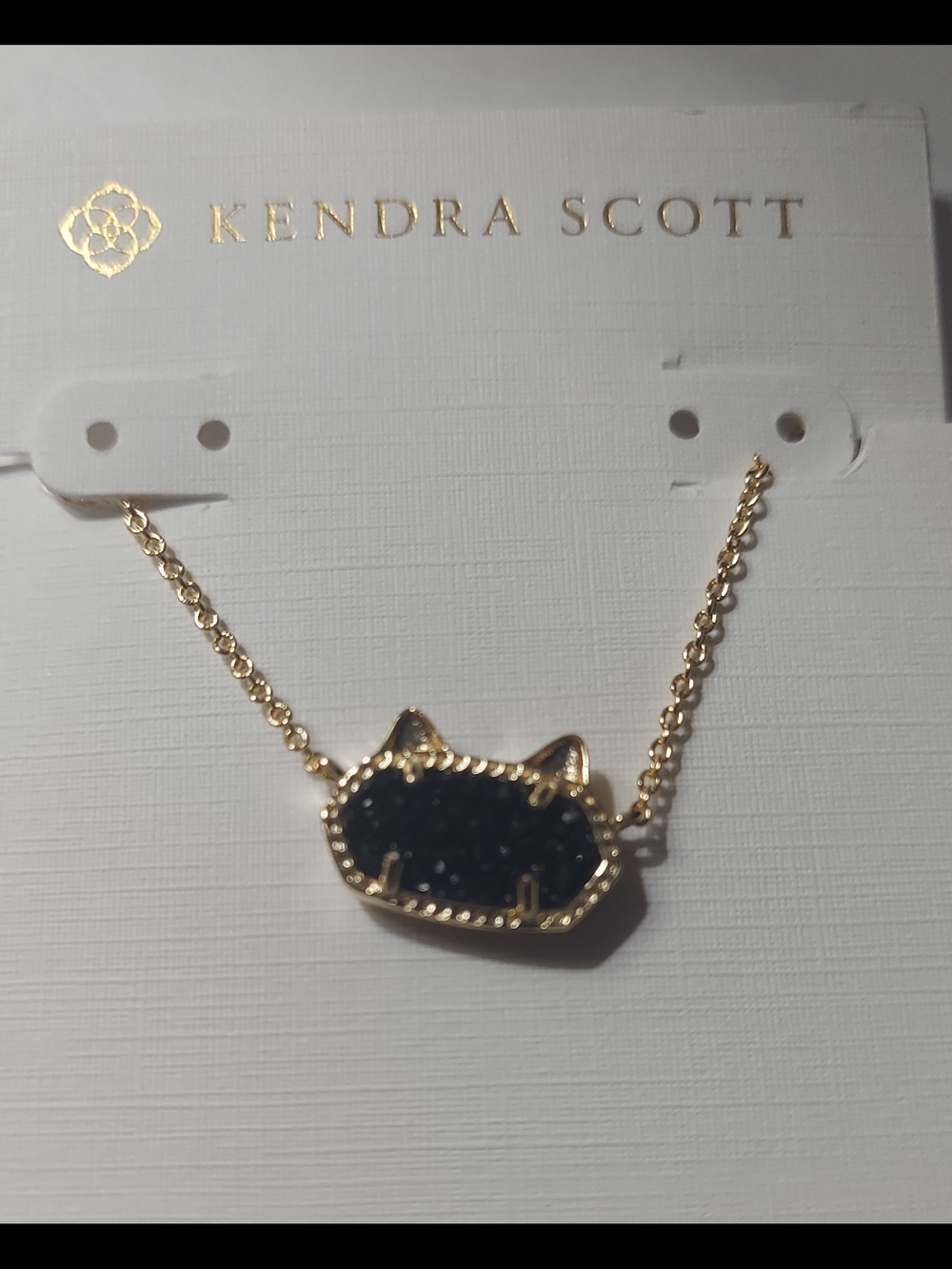 Kendra Scott Gold Necklace with Black Cat Charm